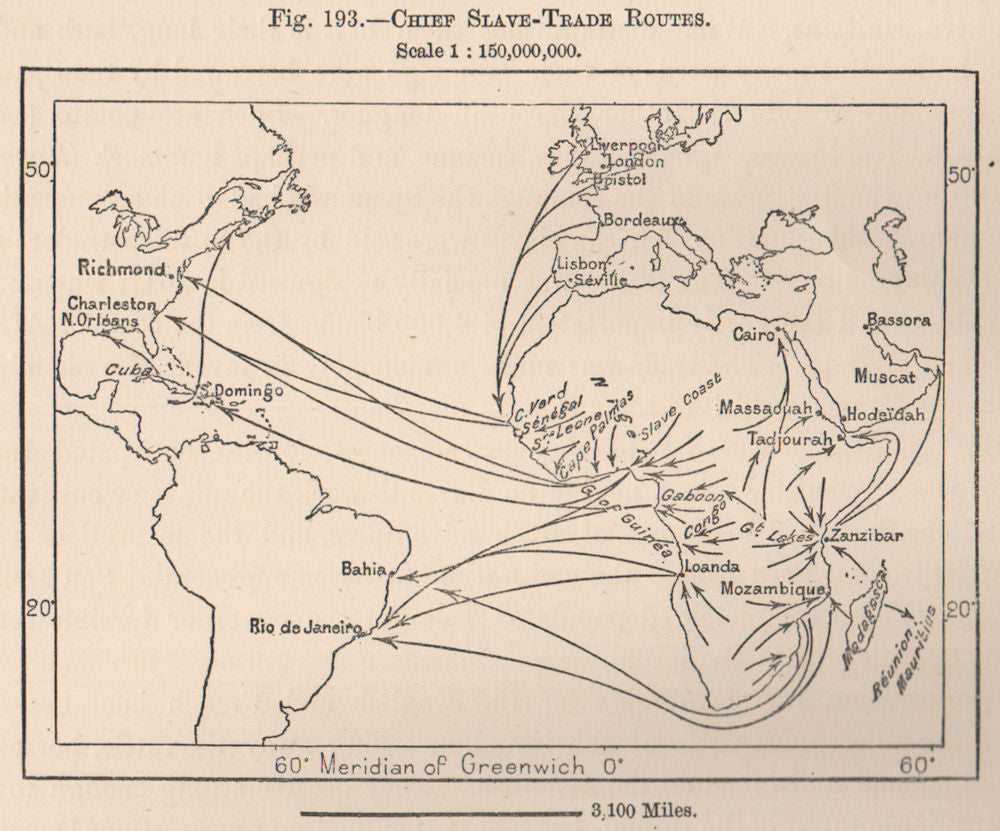 Chief Slave-trade routes. World. Hispaniola 1885 old antique map plan chart